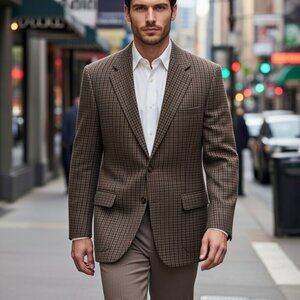 Vintage J.P. Tilford Men's Brown Houndstooth Wool Blazer - Premium Tier